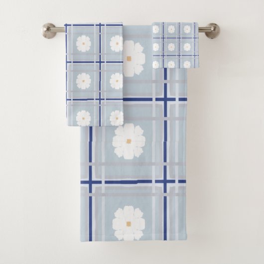 Blue Checkered Daisy pattern Bad Handdoek (Insitu)