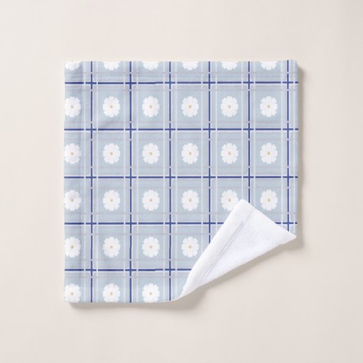 Blue Checkered Daisy pattern Bad Handdoek (Wasdoekje)