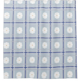 Blue Checkered Daisy pattern Douchegordijn