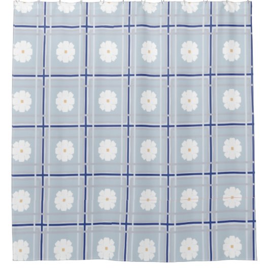 Blue Checkered Daisy pattern Douchegordijn (Voorkant)