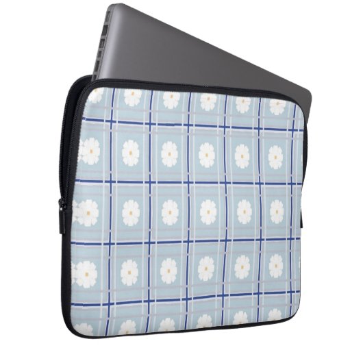 Blue Checkered Daisy pattern Laptop Sleeve (Voorkant Rechts)
