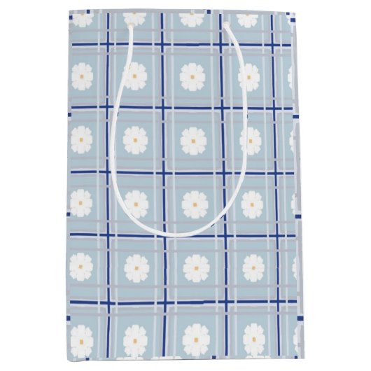 Blue Checkered Daisy pattern Medium Cadeauzakje (Voorkant)