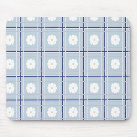 Blue Checkered Daisy pattern Muismat (Voorkant)