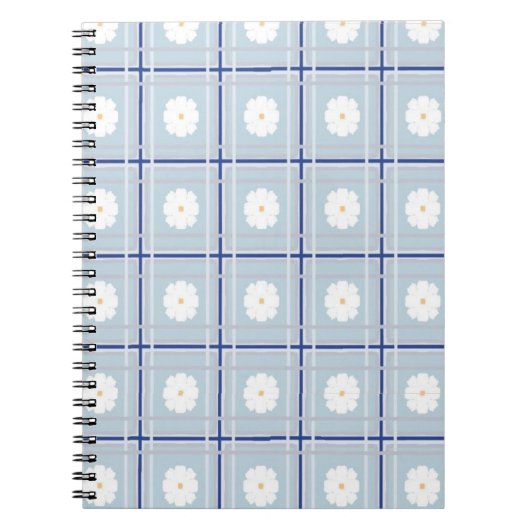 Blue Checkered Daisy pattern Notitieboek (Voorkant)