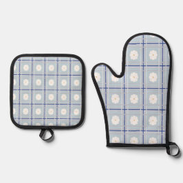 Blue Checkered Daisy pattern Ovenwant & Pannenlap Set