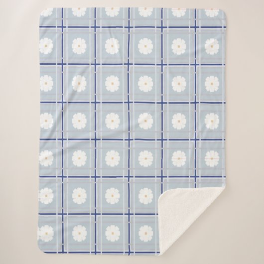 Blue Checkered Daisy pattern Sherpa Deken (Voorkant)