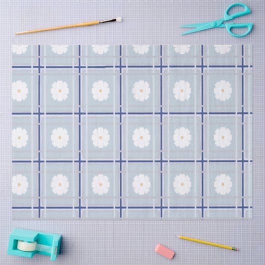 Blue Checkered Daisy pattern Tissuepapier (Craft)