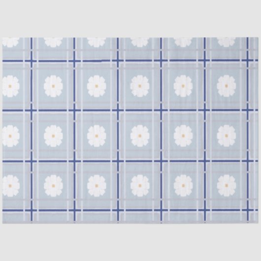 Blue Checkered Daisy pattern Tissuepapier (Voorkant)