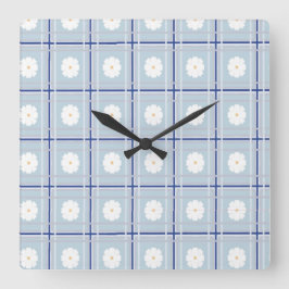 Blue Checkered Daisy pattern Vierkante Klok
