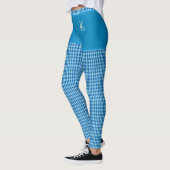 Blue Checkered Fabric Print Monogram op maat Leggings (Links)