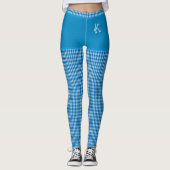 Blue Checkered Fabric Print Monogram op maat Leggings (Voorkant)