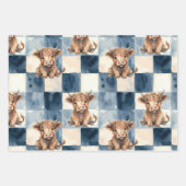 Blue Checkered Highland Cow Cute Gift Wrap Inpakpapier Vel (Voorkant 3)