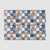 Blue Checkered Highland Cow Cute Gift Wrap Tissuepapier (Voorkant)