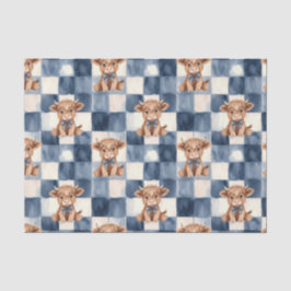 Blue Checkered Highland Cow Cute Gift Wrap Tissuepapier