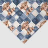 Blue Checkered Highland Cow Cute Gift Wrap Tissuepapier (Detail)