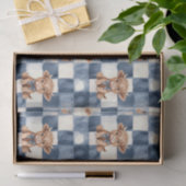 Blue Checkered Highland Cow Cute Gift Wrap Tissuepapier (Geschenk)