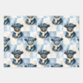 Blue Checkered Highland Cow Cute Inpakpapier Vel (Voorkant 3)