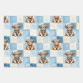 Blue Checkered Highland Cow Cute Inpakpapier Vel (Voorkant 2)