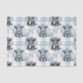 Blue Checkered Highland Cow Cute Tissuepapier
