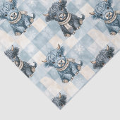 Blue Checkered Highland Cow Cute Tissuepapier (Detail)