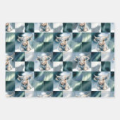 Blue Checkered Highland Cow Snow Winter Inpakpapier Vel (Voorkant 3)