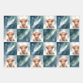 Blue Checkered Highland Cow Snow Winter Inpakpapier Vel (Voorkant 2)