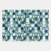 Blue Checkered Highland Cow Snow Winter Inpakpapier Vel (Voorkant)