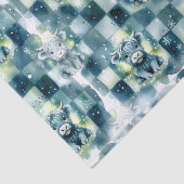 Blue Checkered Highland Cow Snow Winter Tissuepapier (Detail)