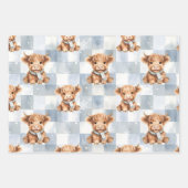 Blue Checkered Highland Cow Snowflake Cool Winter Inpakpapier Vel (Voorkant 3)
