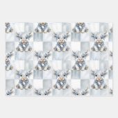 Blue Checkered Highland Cow Snowflake Cool Winter Inpakpapier Vel (Voorkant 2)