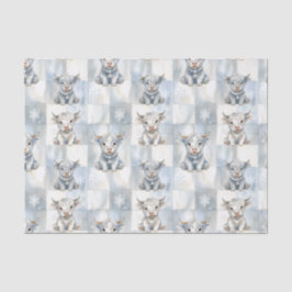 Blue Checkered Highland Cow Snowflake Cool Winter Tissuepapier