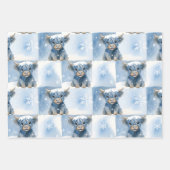 Blue Checkered Highland Cow Snowflake Winter Inpakpapier Vel (Voorkant 3)