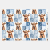 Blue Checkered Highland Cow Snowflake Winter Inpakpapier Vel (Voorkant 2)