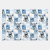 Blue Checkered Highland Cow Snowflake Winter Inpakpapier Vel (Voorkant)