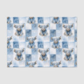 Blue Checkered Highland Cow Snowflake Winter Tissuepapier (Voorkant)
