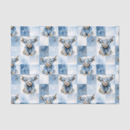 Blue Checkered Highland Cow Snowflake Winter Tissuepapier