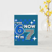 Blue Checkered I Was 6 Now I'm 7 Birthday  Kaart (Gele Bloem)
