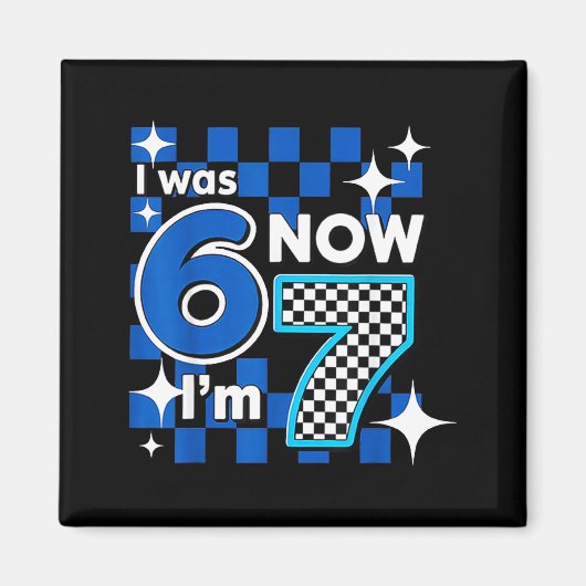 Blue Checkered I Was 6 Now I'm 7 Birthday  Magneet (Voorkant)
