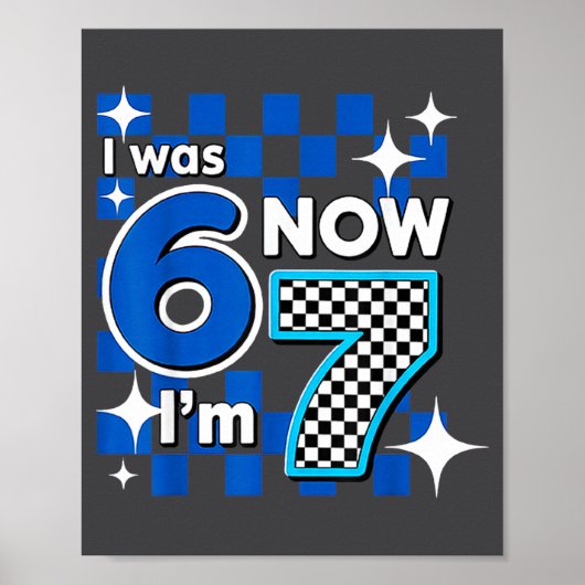 Blue Checkered I Was 6 Now I'm 7 Birthday  Poster (Voorkant)