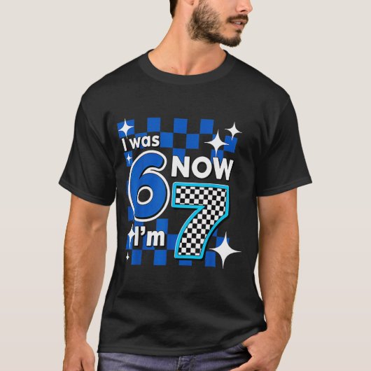 Blue Checkered I Was 6 Now I'm 7 Birthday T-shirt (Voorkant)