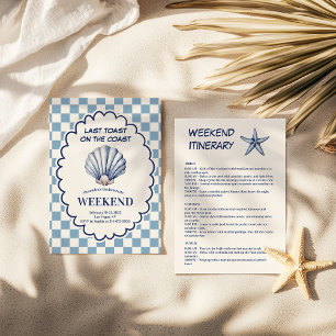 Blue Checkered Seashell vrijgezellenweekend Kaart