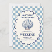 Blue Checkered Seashell vrijgezellenweekend Kaart (Voorkant)