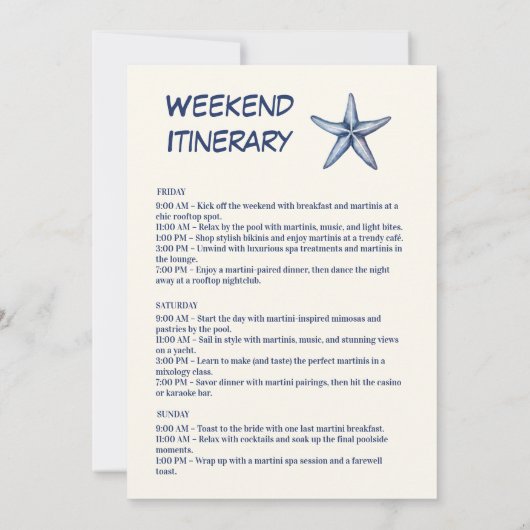 Blue Checkered Seashell vrijgezellenweekend Kaart (Achterkant)