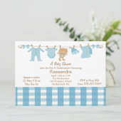 Blue Checkering Clothes Line Baby shower Invitatio Kaart (Staand voorkant)