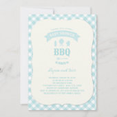 Blue Checks BBQ Boy Baby shower Summer Party Kaart (Voorkant)