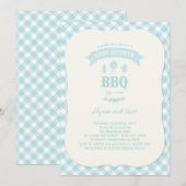 Blue Checks BBQ Boy Baby shower Summer Party Kaart (Voorkant / Achterkant)