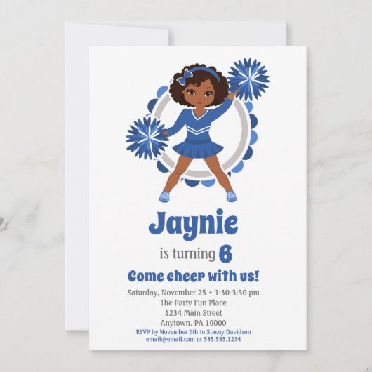 Blue Cheerleader - African American Birthday Kaart (Voorkant)