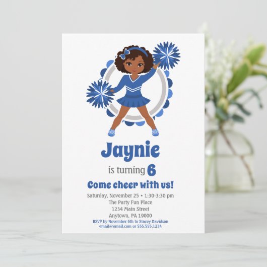 Blue Cheerleader - African American Birthday Kaart (Staand voorkant)