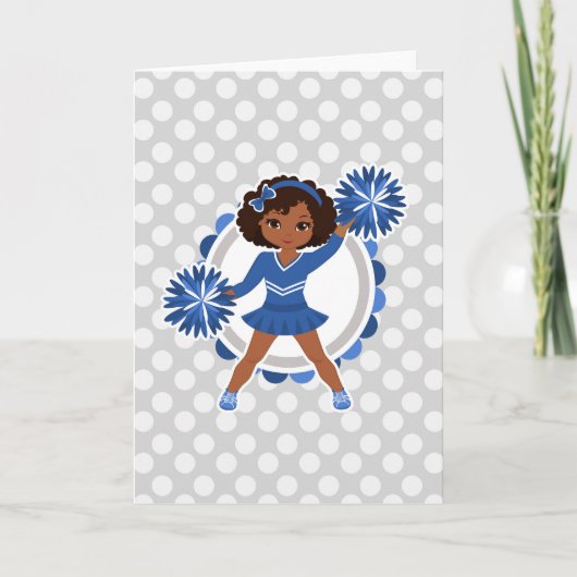 Blue Cheerleader African American - Cute Cheer Kaart (Voorkant)