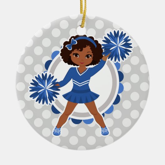 Blue Cheerleader African American - Cute Cheer Keramisch Ornament (Voorkant)
